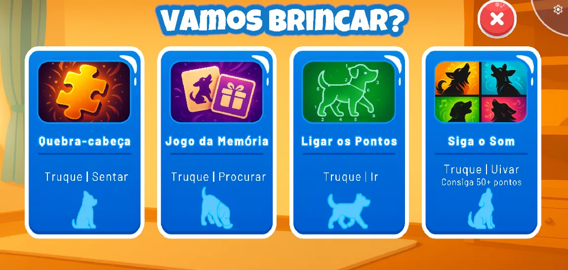 Meu Amigo Caramelo: minigame selection